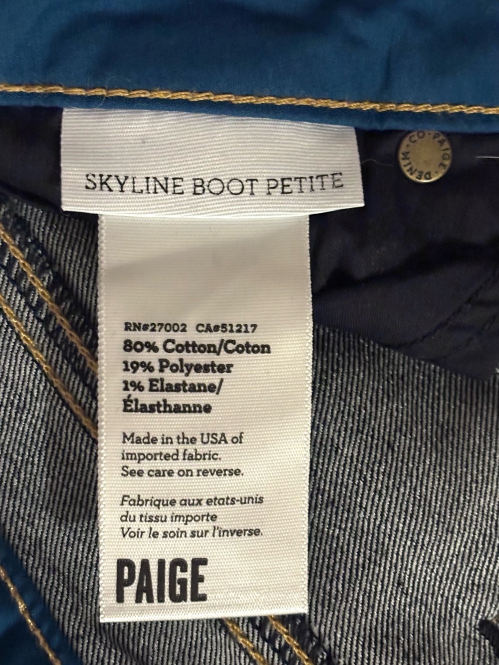 PAIGE Skyline Boot (28x32P) Jeans Carson Dark Wash Mid Rise Slim Flare - Picture 10 of 14